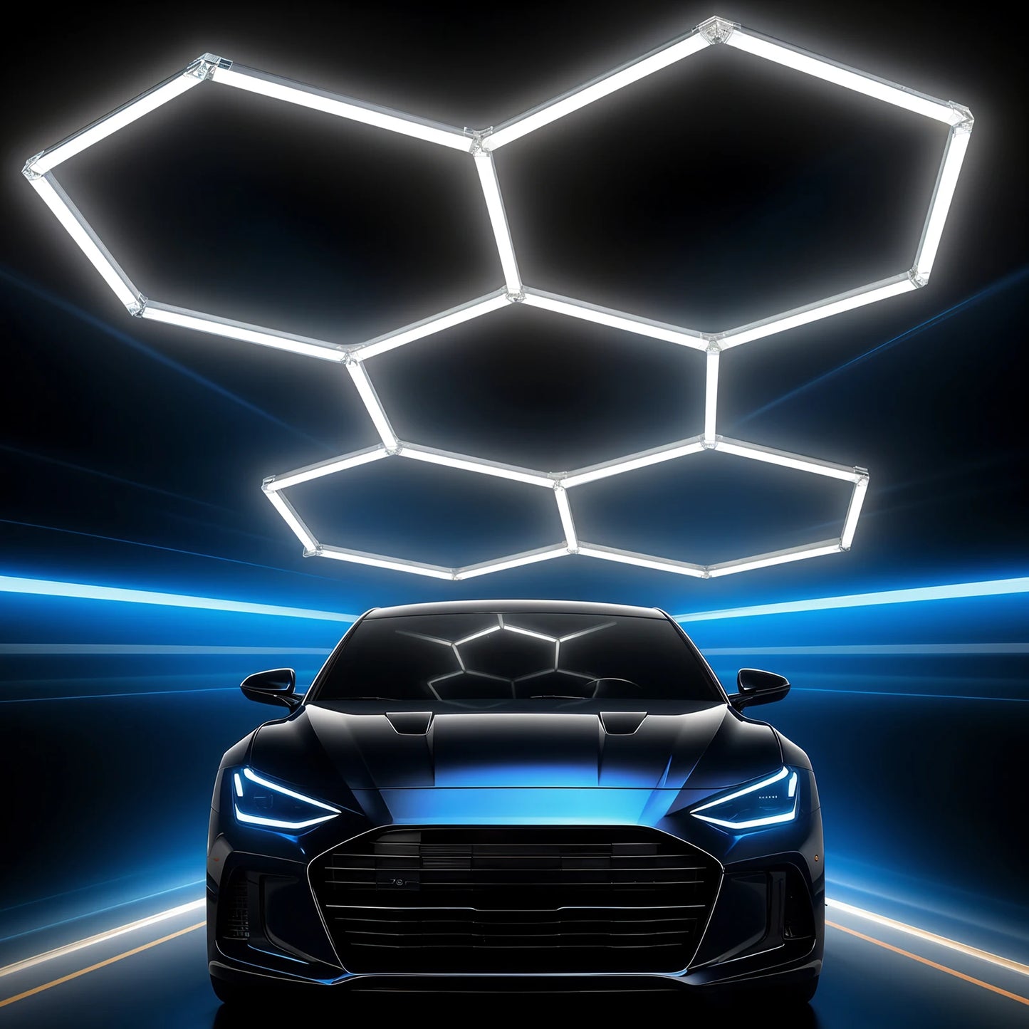 Hexagon Led Garage Lights 5 Hex Grid 192W 26400LM Super Bright Led Garage Ceiling Lights 6500K Hex Wall Workshop Led Lights