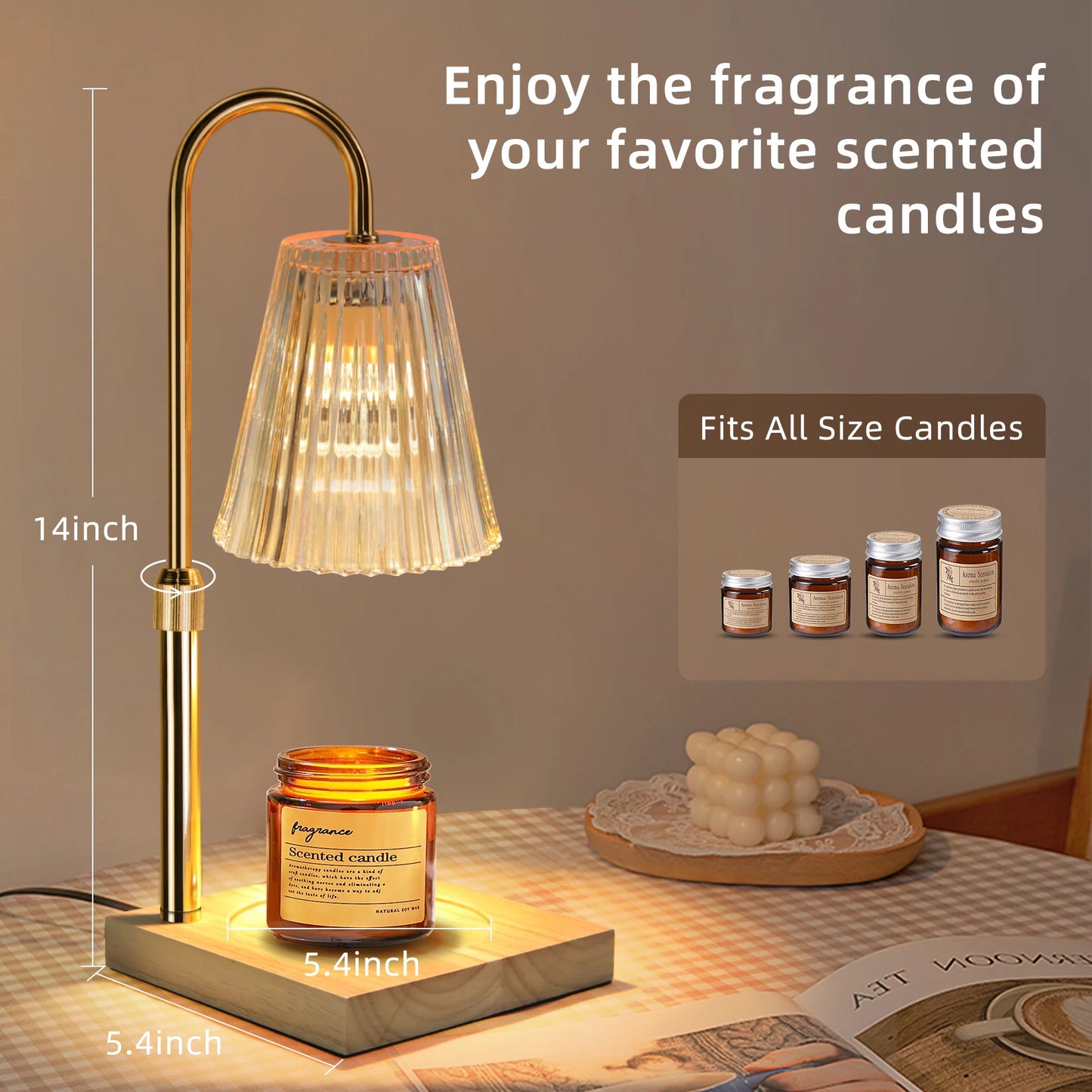 Electric Candle Warmer Lamp - Adjustable Height with Timer for Large Scented Candles