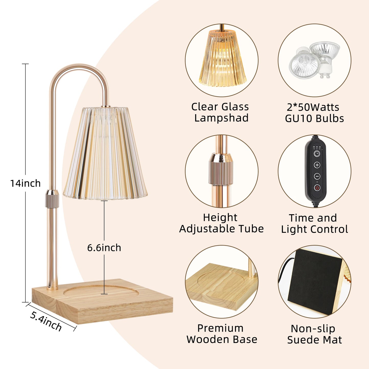 Electric Candle Warmer Lamp - Adjustable Height with Timer for Large Scented Candles