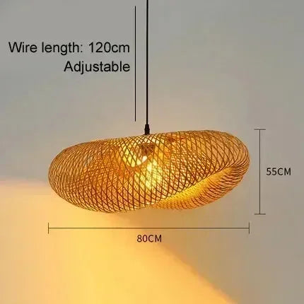 HandMade Vintage Bamboo Weaving LED Pendant Light E27 Home Hanging Chandelier Lighting Living Room Kitchen Rattan Woven Lamp