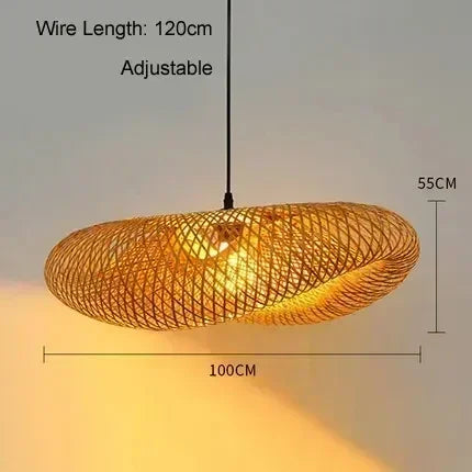 HandMade Vintage Bamboo Weaving LED Pendant Light E27 Home Hanging Chandelier Lighting Living Room Kitchen Rattan Woven Lamp