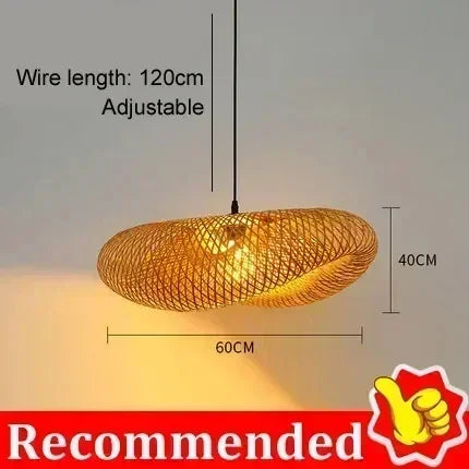 HandMade Vintage Bamboo Weaving LED Pendant Light E27 Home Hanging Chandelier Lighting Living Room Kitchen Rattan Woven Lamp