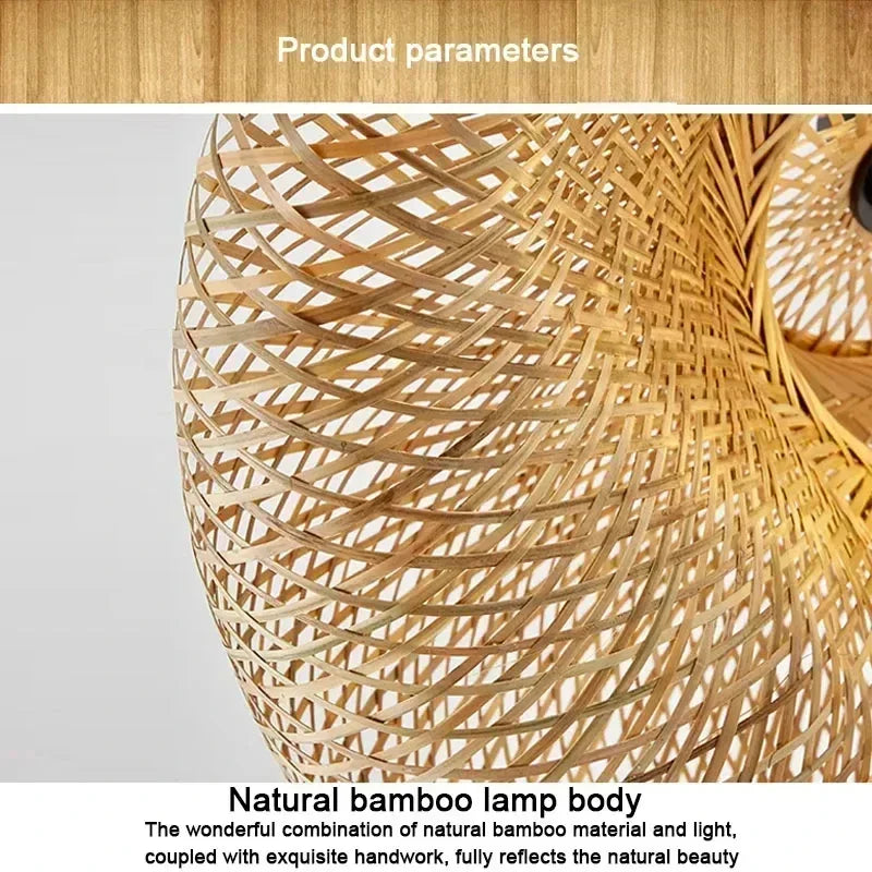HandMade Vintage Bamboo Weaving LED Pendant Light E27 Home Hanging Chandelier Lighting Living Room Kitchen Rattan Woven Lamp