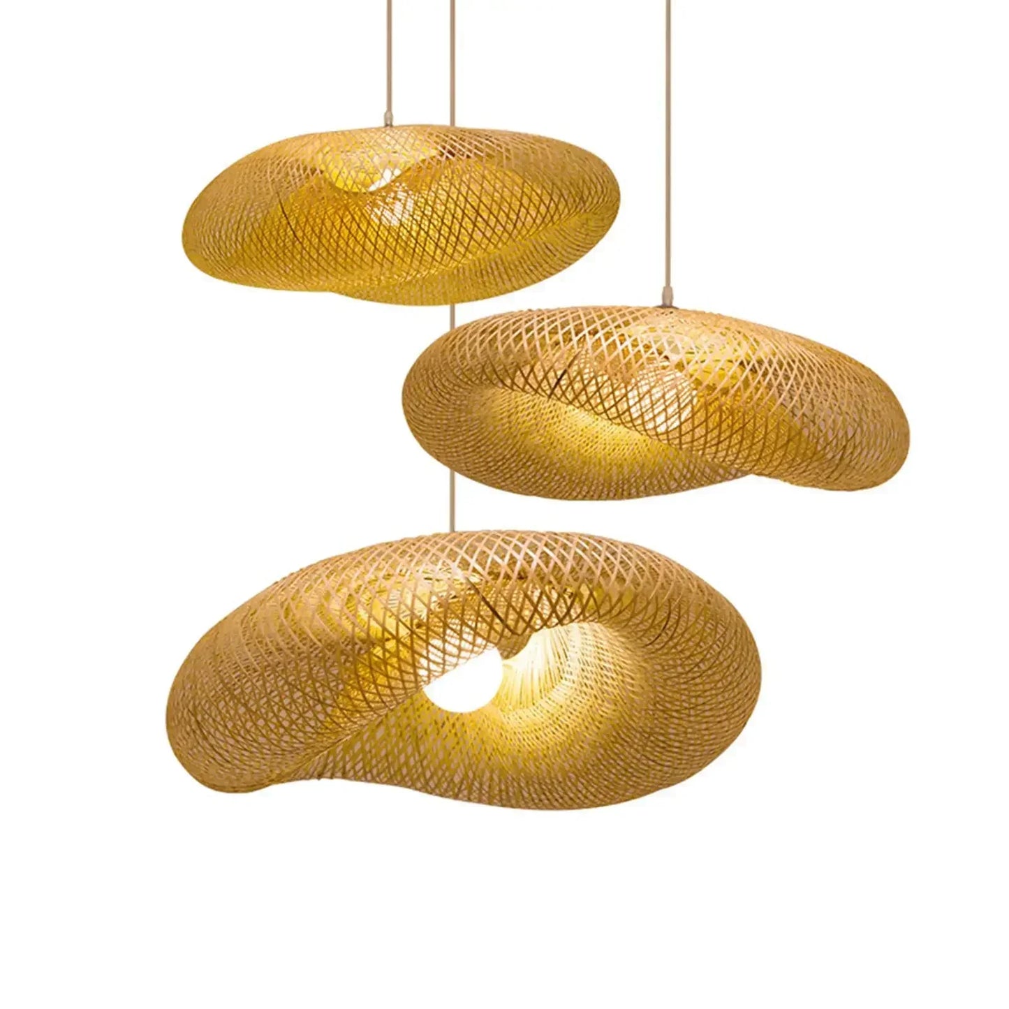 HandMade Vintage Bamboo Weaving LED Pendant Light E27 Home Hanging Chandelier Lighting Living Room Kitchen Rattan Woven Lamp