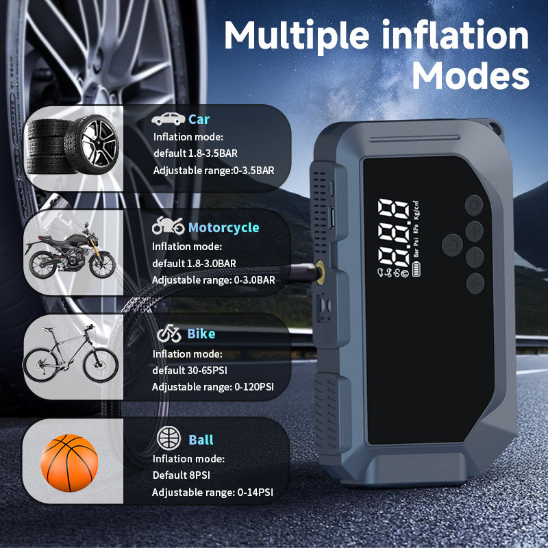 Portable 12V Car Battery Jump Starter with 150PSI Air Compressor - Digital Tire Inflator
