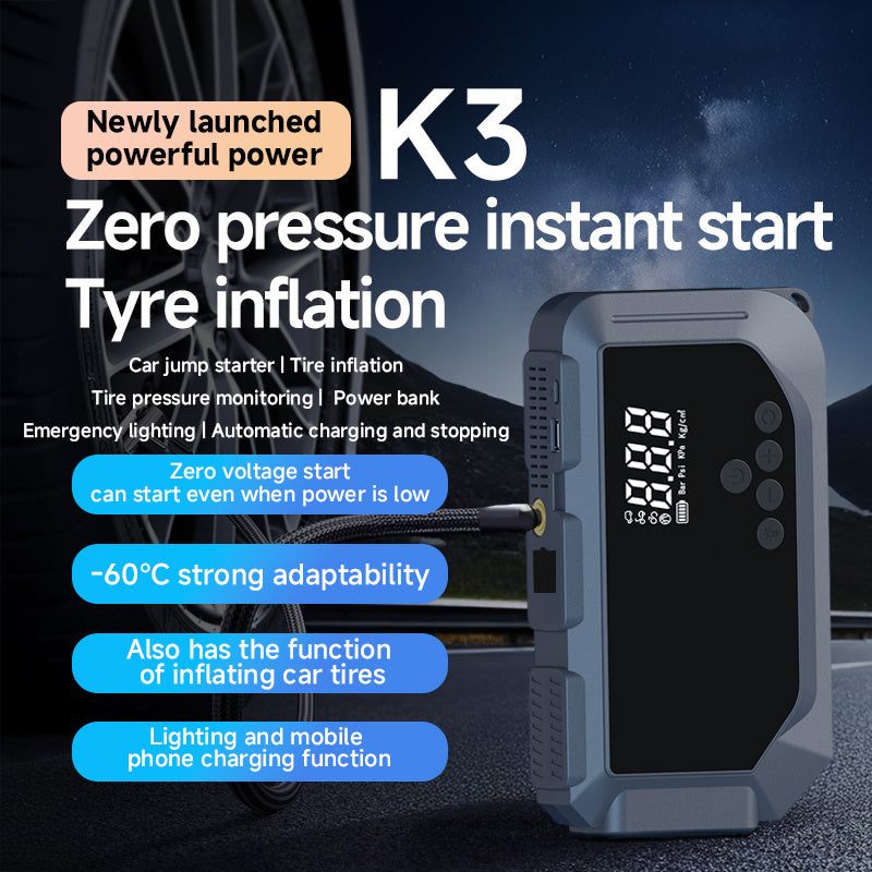 Portable 12V Car Battery Jump Starter with 150PSI Air Compressor - Digital Tire Inflator