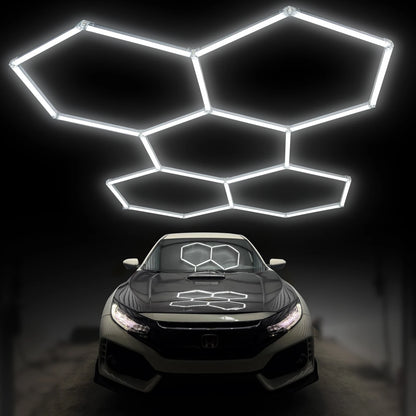 Hexagon Led Garage Lights 5 Hex Grid 192W 26400LM Super Bright Led Garage Ceiling Lights 6500K Hex Wall Workshop Led Lights