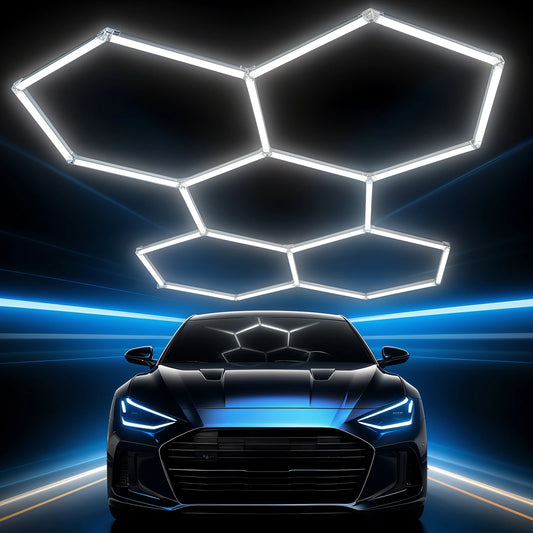 Hexagon Led Garage Lights 5 Hex Grid 192W 26400LM Super Bright Led Garage Ceiling Lights 6500K Hex Wall Workshop Led Lights