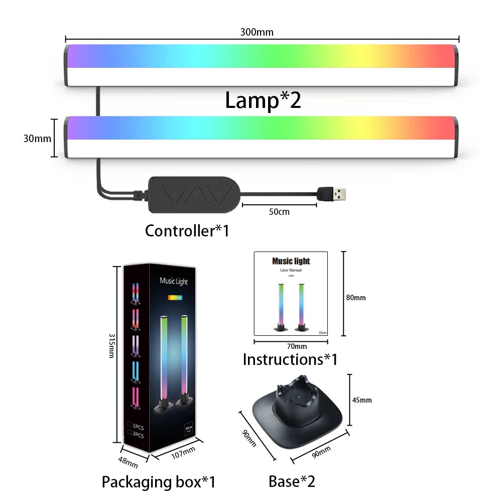 Wiscolor RGBIC Pickup Light Music Rhythm Lights Christmas Decoration LED Desktop Atmosphere Light Bar for Halloween Party