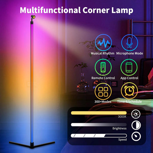 Smart RGB LED Corner Floor Lamp - App & Remote Control, 16 Million Colors