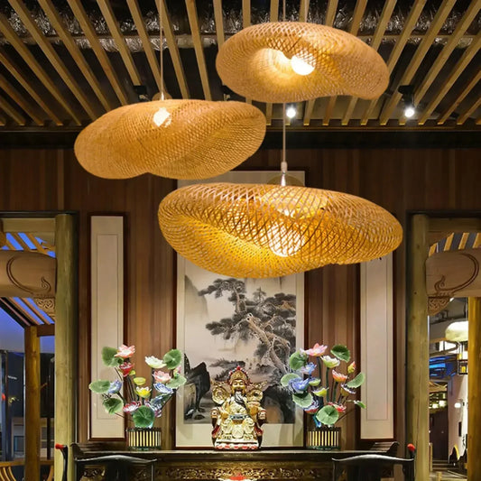 HandMade Vintage Bamboo Weaving LED Pendant Light E27 Home Hanging Chandelier Lighting Living Room Kitchen Rattan Woven Lamp
