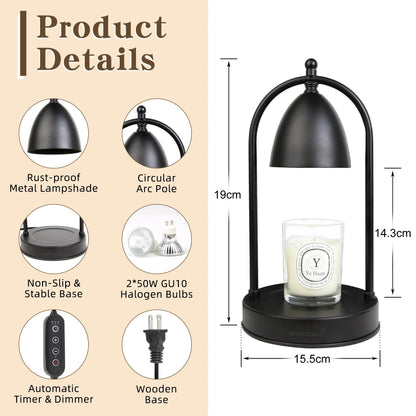 Electric Candle Warmer Lamp - Adjustable Height with Timer for Large Scented Candles