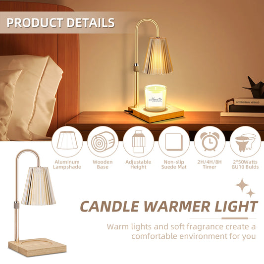 Electric Candle Warmer Lamp - Adjustable Height with Timer for Large Scented Candles