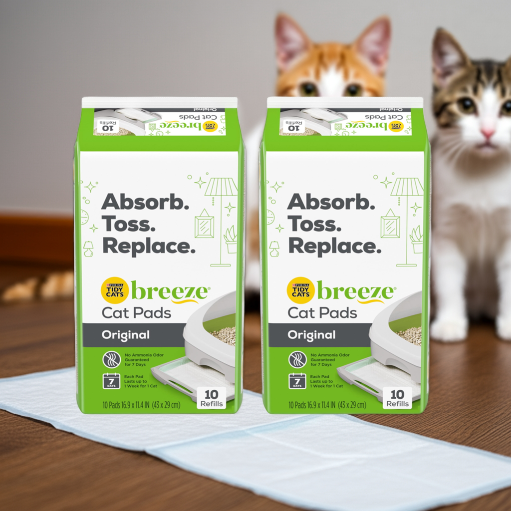 (10 Pack)   Breeze Absorbent Cat Litter Pads, 24/7 Odor Control, Refill Pack, 10 Ct. Pouch